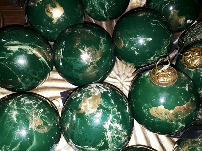 Glass Green Marble kerstbal